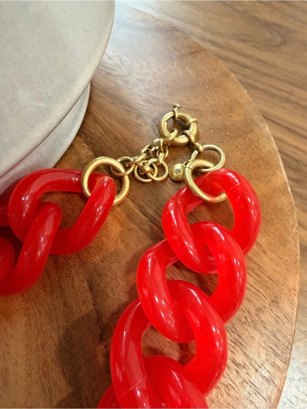 J. Crew Chunky Acrylic Style Necklace W/ Red Links Gold Tone Statement Large